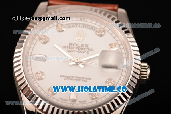 Rolex Day-Date Asia 2813/Swiss ETA 2836/Clone Rolex 3135 Automatic Steel Case with White Dial and Diamonds Markers (BP) - Click Image to Close
